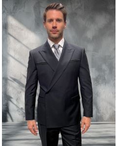 Statement Men's Outlet 2 Piece Modern Fit Double Breasted Suit - Sleek Finish