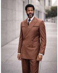 Copper Double Breasted Suits for Men Peak Lapel