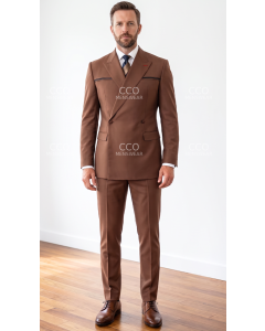 Copper Double Breasted Suits for Men Peak Lapel