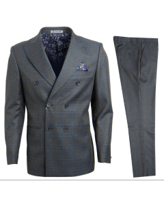 Stacy Adams Men's Outlet 3 Piece Double Breasted Suit - Glen Check
