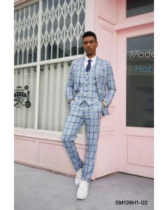 Stacy Adams Men's Outlet 3 Piece Hybrid Suit - Plaid Pattern