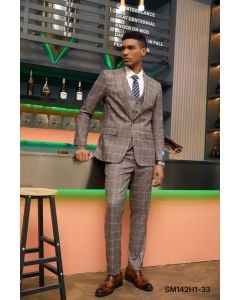 Stacy Adams Men's 3 Piece Hybrid Suit - Single Breasted Windowpane