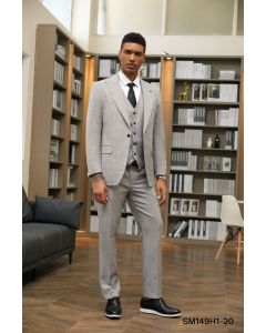 Stacy Adams Men's 3 Piece Hybrid Suit - Windowpane Texture