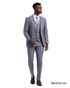 Stacy Adams Men's 3 Piece Hybrid Fit Suit - Tone on Tone Plaid