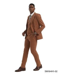 Orange Suit for Men Man in Suit Houndstooth Suits