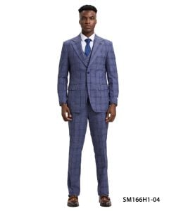 Stacy Adams Men's 3 Piece Hybrid Suit - Triple Line Plaid