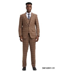 Stacy Adams Men's 3 Piece Hybrid Suit - Sharp Windowpane