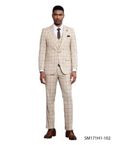 CCO Men's Outlet 3 Piece Hybrid Fit Suit - Twin Lined Windowpane