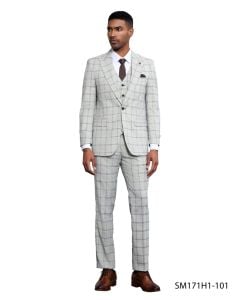 Stacy Adams Men's 3 Piece Hybrid Fit Suit - Twin Lined Windowpane