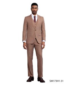 Stacy Adams Men's 3 Piece Hybrid Fit Suit - Textured Solid Color