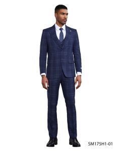 Stacy Adams Men's 3 Piece Hybrid Fit Suit - Window Plaid