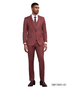 Stacy Adams Men's 3 Piece Hybrid Fit Suit - Pinstripe