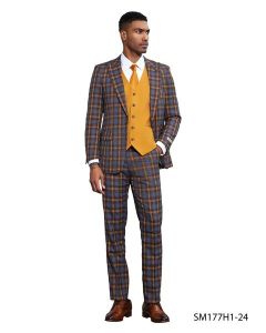 Stacy Adams Men's 3 Piece Plaid Hybrid Fit Suit - Accent Vest