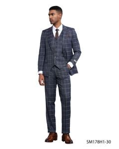 Stacy Adams Men's 3 Piece Hybrid Fit Suit - Large Checker Pattern