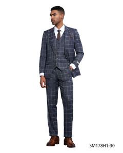 Stacy Adams Men's 3 Piece Hybrid Fit Suit - Large Checker Pattern