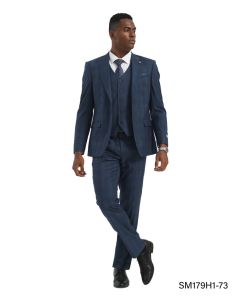 Blue Suits for Men 3 Piece Suit Glen Check Suit Peak Lapel