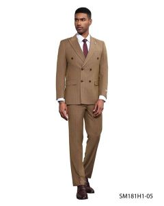 CCO Men's Outlet 2 Piece Pinstripe Hybrid Fit Suit - Double Breasted