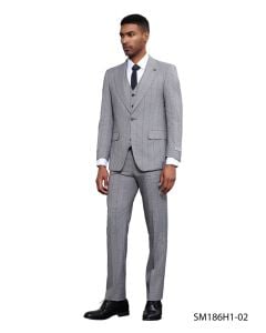 Stacy Adams Men's 3 Piece Hybrid Fit Suit - Subtle Windowpane