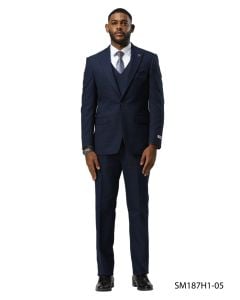 Stacy Adams Men's 3 Piece Hybrid Fit Suit - Glen Plaid Pattern