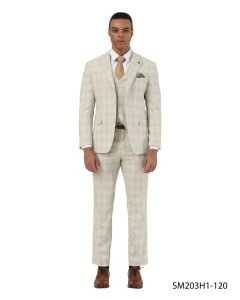 CCO Men's Outlet 3 Piece Hybrid Fit Suit - Plaid Pattern
