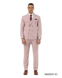 Stacy Adams Men's 2 Piece Windowpane Hybrid Fit Suit - Double Breasted