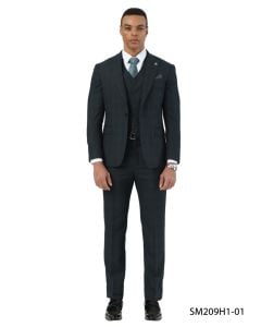 Stacy Adams Men's 3 Piece Hybrid Fit Suit - Subtle Glen Plaid Pattern