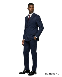 Navy Pinstripe Suits Modern Fit Suits for Men Double Breasted Suit