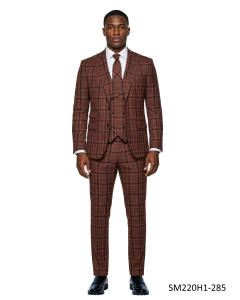 Rust Suit Mens Plaid Suits Expandable Waistband Pants