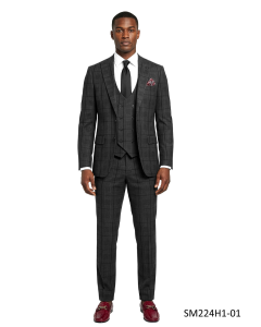 Charcoal Suit Hybrid Fit Mens Suits Double Breasted Vest