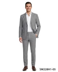 Grey Pinstripe Suit Mens 2 Piece Suits Flexible Waistband