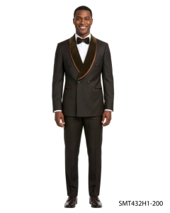 Brown Tux Mens Double Breasted Tuxedo Velvet Shawl Lapel