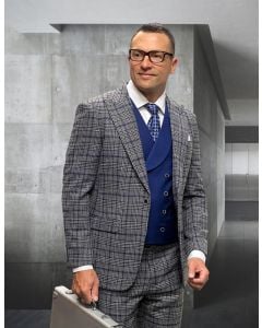 Statement Men's 3 Piece 100% Wool Fashion Suit - Layered Plaid Pattern