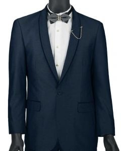 Vinci Men's 2pc Sharkskin Slim Fit Suit - Trimmed Shawl Lapel