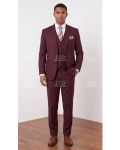 Burgundy Mens 3 Piece Wool Suits For Big and Tall Men Extra Long Suits