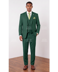 Forest Green Mens 3 Piece Notched Lapel Suit