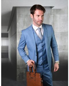Statement Men's Outlet 100% Wool 3 Piece Suit - Solid Colors