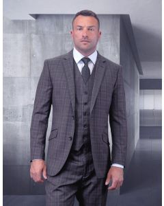Statement Men's 100% Wool 3 Piece Suit - Sleek Plaid