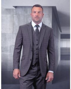 Statement Men's Outlet 100% Wool 3 Piece Suit - Sleek Plaid