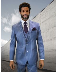Statement Men's 3 Piece 100% Wool Fashion Suit - Sharp Pinstripe