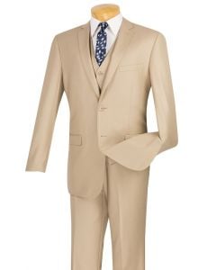 Vinci Men's 3 Piece Slim Fit Executive Style Suit - Flat Front Pants