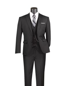 Vinci Men's 3 Piece Slim Fit Executive Style Suit - Flat Front Pants