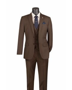 Brown Mens Slim Fit Suits 3 Piece Suits for Men
