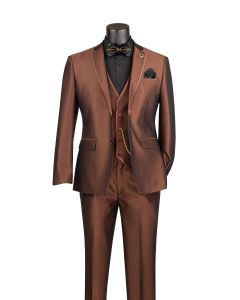 Cappuccino Sharkskin Suit 3 Piece Suit Slim Fit Suit