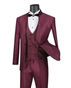 Vinci Men's Outlet 3 Piece Sharkskin Slim Fit Suit - Paisley Vest