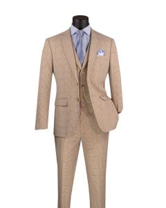Vinci Men's 3 Piece Slim Fit Suit - Glen Plaid
