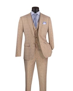 Vinci Men's Outlet 3 Piece Slim Fit Suit - Glen Plaid