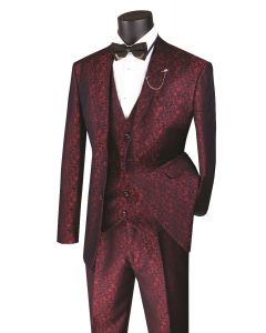 Vinci Men's 3 Piece Wool Feel Slim Fit Suit - Metallic Floral
