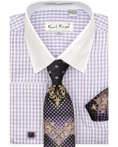 Karl Knox Men's French Cuff Shirt Set - Checkered Pattern
