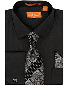 Karl Knox Men's French Cuff Shirt Set - Unique Stripe Tie