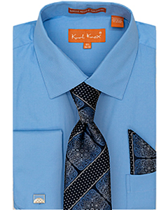 Blue Dress Shirt French Cufflinks Hanky